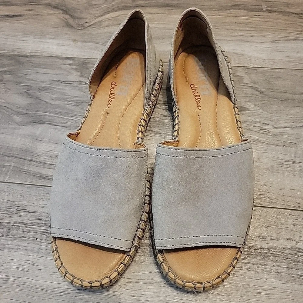 Born Drilles‎  Suede Sandals Espadrilles, Womens 6.5M Gray Open Toe Slip-On